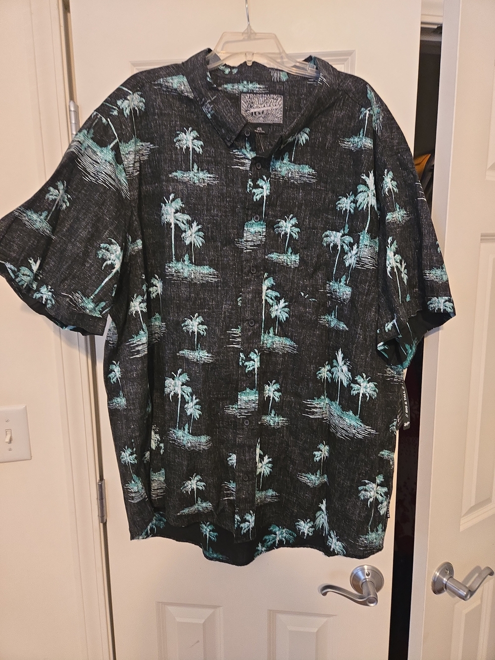 Brooklyn Cloth Black Short-Sleeve Palm Print Shirt with Turquoise Accents 4XL